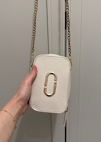 Beyaz Deri Yılan Desenli Zincir Detaylı Çanta - Görsel 3