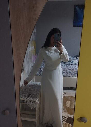 42 Beden beyaz Renk Tesettür nikah elbisesi