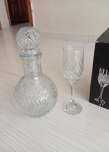 Beden Bordo Desenli Cam Sürahi ve Kadeh Seti
