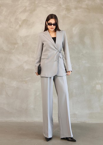 s Beden Zara Kadın Gri Kuşaklı Oversize Blazer Ceket