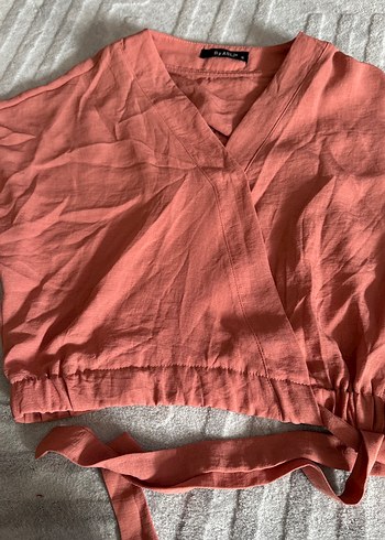 Pembe Keten V Yaka Salaş Bluz - Görsel 5