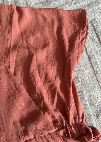 Pembe Keten V Yaka Salaş Bluz - Görsel 4