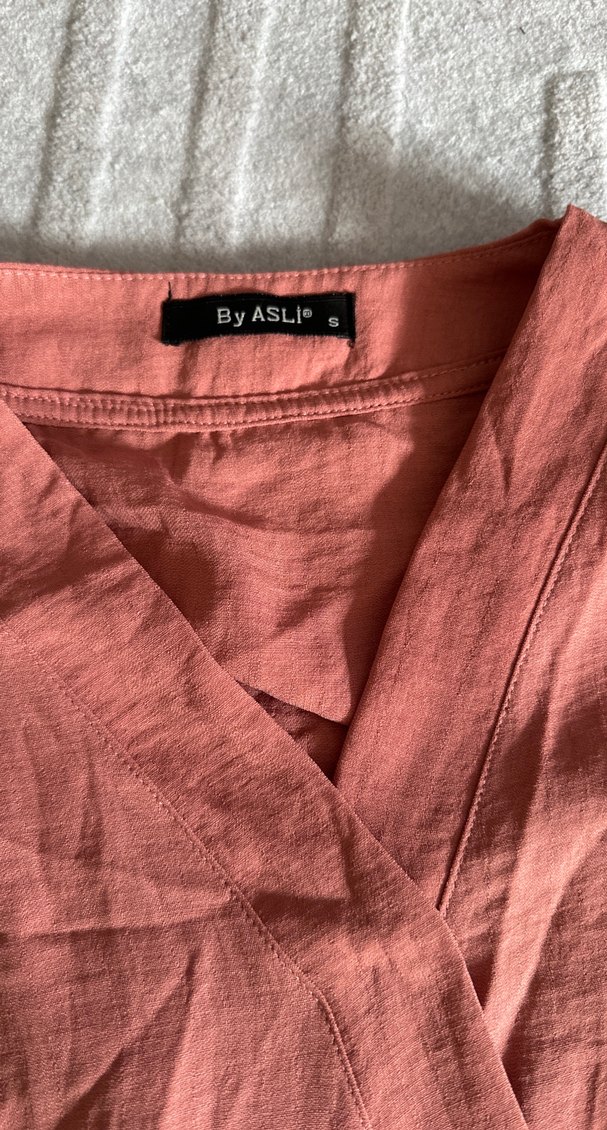 Pembe Keten V Yaka Salaş Bluz - Görsel 3