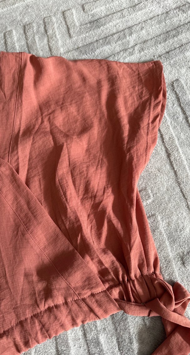 Pembe Keten V Yaka Salaş Bluz - Görsel 4