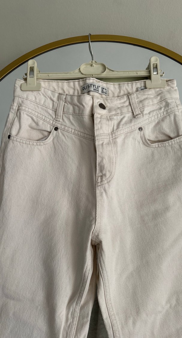 Bej Regular Fit Midi Kadın Kot Pantolon - Görsel 2