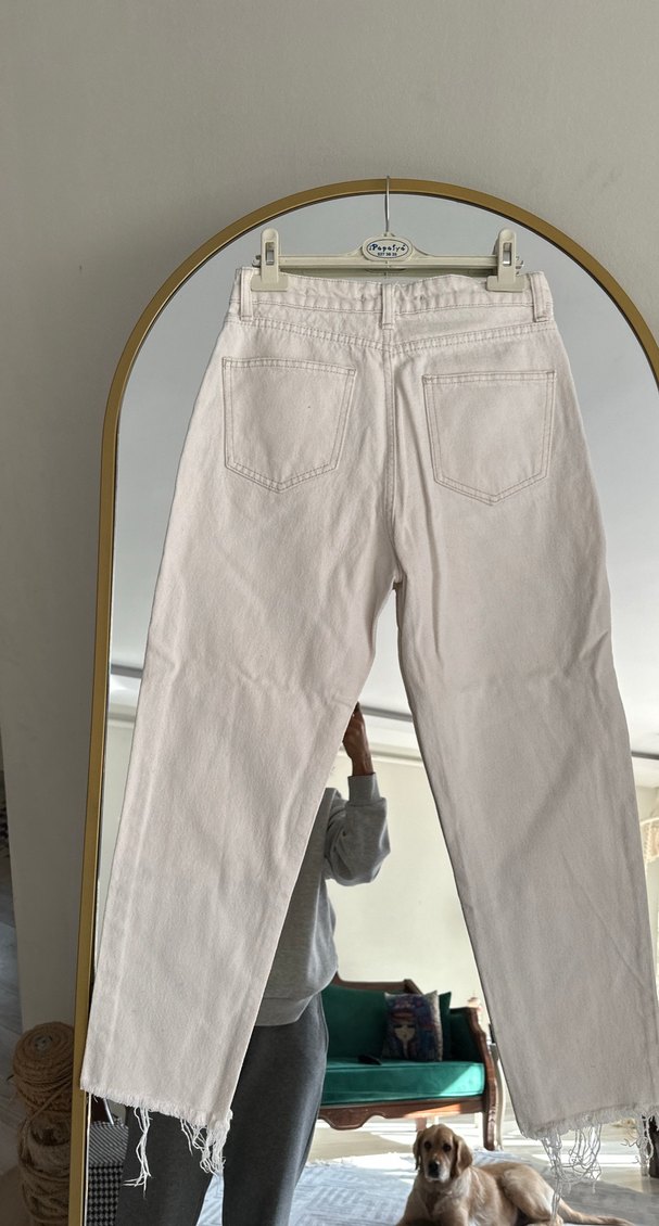 Bej Regular Fit Midi Kadın Kot Pantolon - Görsel 5