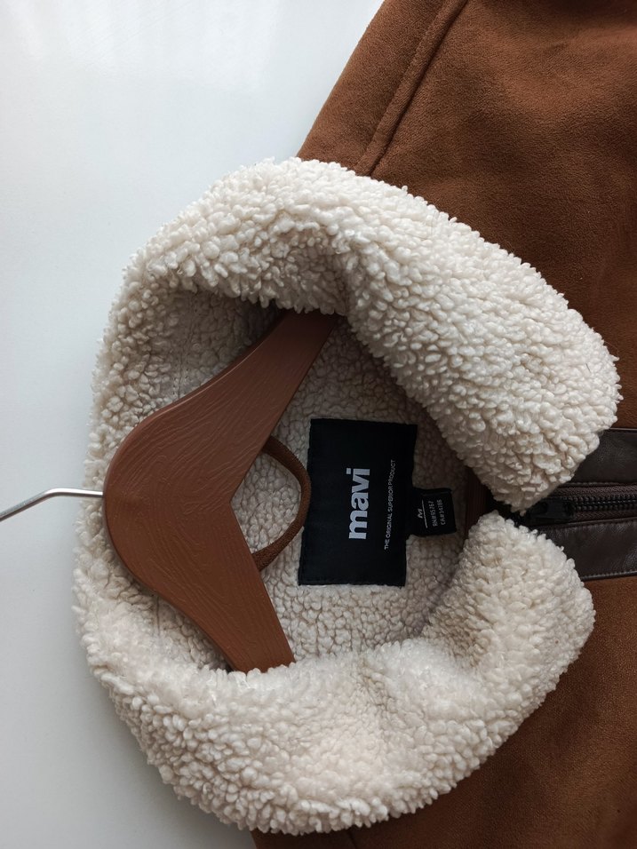 Kürk yaka süet Mont - Görsel 5