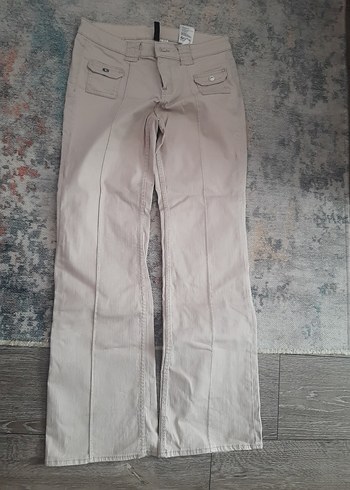 Bej Kadın Keten Pantolon Midi Boy