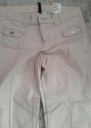 H&M Bej Kadın Keten Pantolon Midi Boy