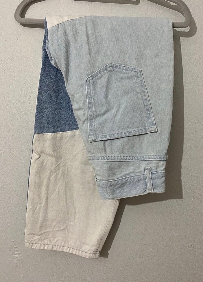 Drapeli Beyaz ve Gri Kadın Midi Kot Pantolon - Görsel 3