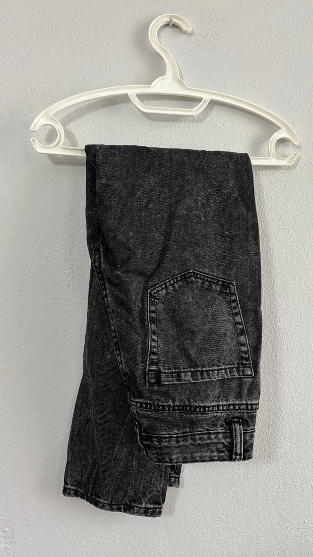 Gri Batik Desenli Bol Kesim Kadın Kot Pantolon - Görsel 3