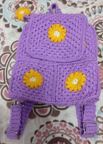 Barbie Renkli Çiçek Desenli Örgü Bohem Sırt Çantası