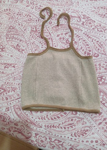 kafın Bej Örme Askılı Bohem crop