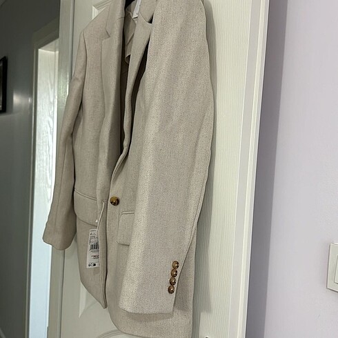 l Beden camel Renk Mango Tek Düğmeli Bej Yün Blazer Ceket