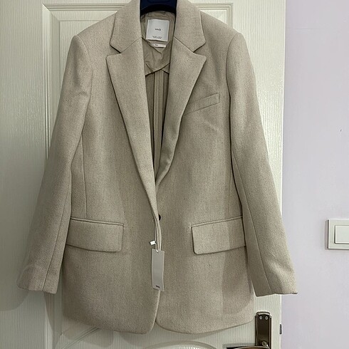 Mango Tek Düğmeli Bej Yün Blazer Ceket