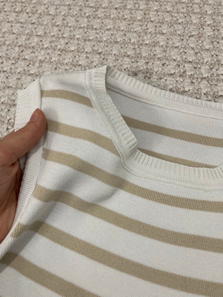 Bej Çizgili Erkek Triko Kolsuz bluz - Görsel 2