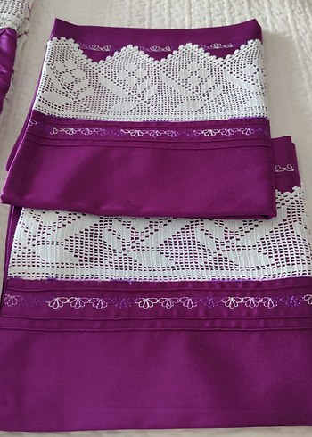 Mor Nakışlı Saten Parlak Yatak Örtüsü(Pike Takımı) - Görsel 7