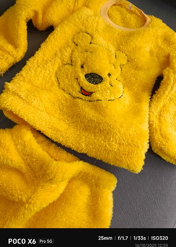 24-36 Ay Beden sarı Renk Bebek, çocuk Sarı Peluş Eşofman Takımı
