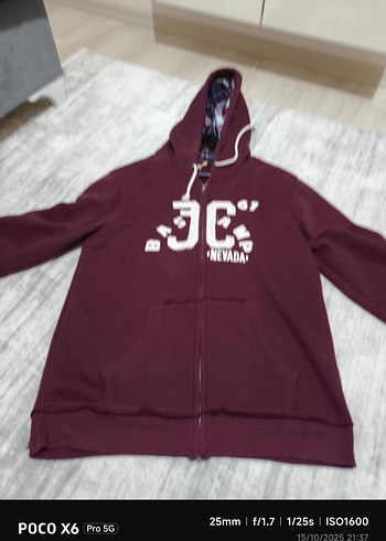 Bordo Kapüşonlu Fermuarlı Sweatshirt