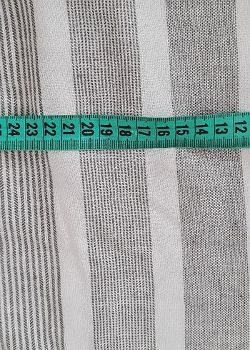 s Beden gri Renk Gri Çizgili Kemerli Uzun Keten Elbise