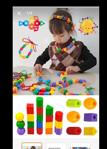 Beden Renkli Eğitici Ahşap Blok ve İp Oyunu