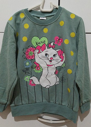 Kız Çocuk Yeşil Baskılı Sweatshirt ve Eşofman Takımı - Görsel 2