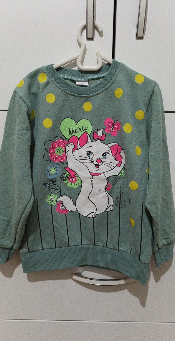 Kız Çocuk Yeşil Baskılı Sweatshirt ve Eşofman Takımı - Görsel 2