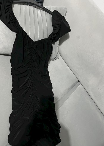 Siyah Drapeli V Yaka Gotik Abiye Elbise - Görsel 2