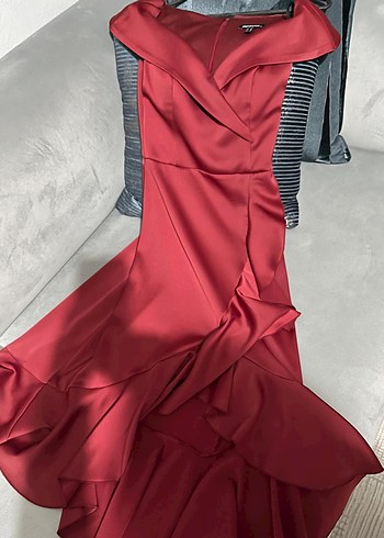 Kırmızı Drapeli Straplez Uzun Abiye Elbise - Görsel 2