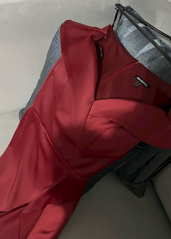 Kırmızı Drapeli Straplez Uzun Abiye Elbise - Görsel 5