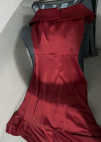 Kırmızı Drapeli Straplez Uzun Abiye Elbise - Görsel 4