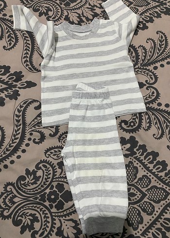 Erkek Bebek Gri Çizgili Örgü Pamuklu Takım - Görsel 2