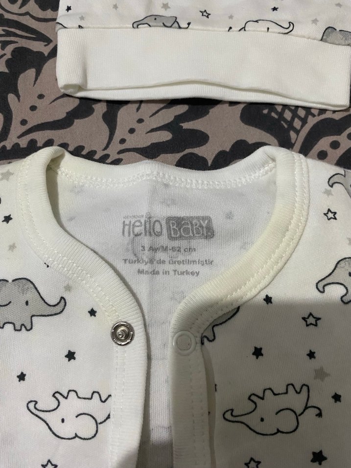 Bebek Erkek Uzun Kollu Baskılı Tulum ve Şapka - Görsel 2