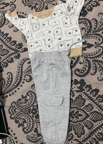 Gri Baskılı Pamuklu Bebek Takımı - Görsel 2