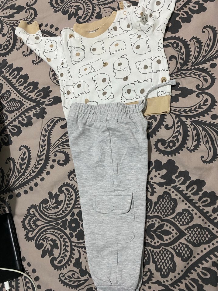 Gri Baskılı Pamuklu Bebek Takımı - Görsel 2