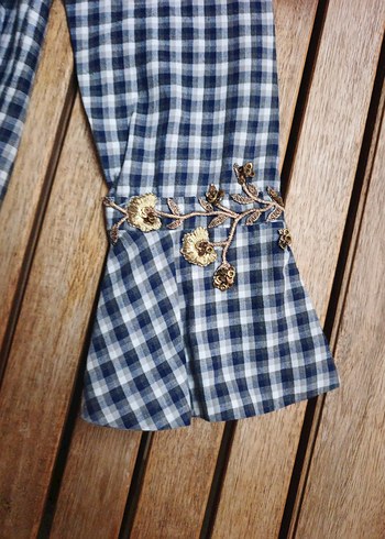 Mavi Gri Kareli Denim bayan Gömlek - Görsel 4