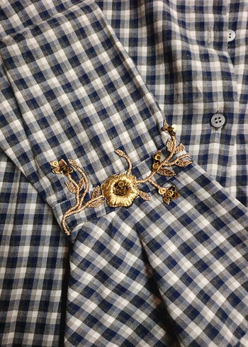 Mavi Gri Kareli Denim bayan Gömlek - Görsel 2