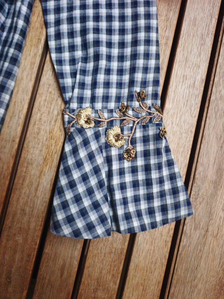 Mavi Gri Kareli Denim bayan Gömlek - Görsel 4