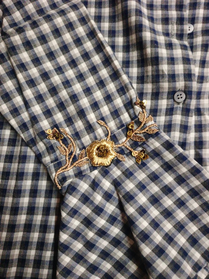 Mavi Gri Kareli Denim bayan Gömlek - Görsel 2