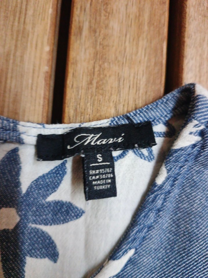 Çiçek Desenli Lacivert Kolsuz Midi Kot Elbise - Görsel 2