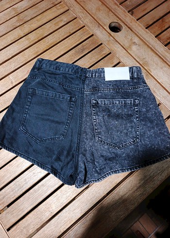 Gri siyah Salaş Mini Denim Şort - Görsel 4