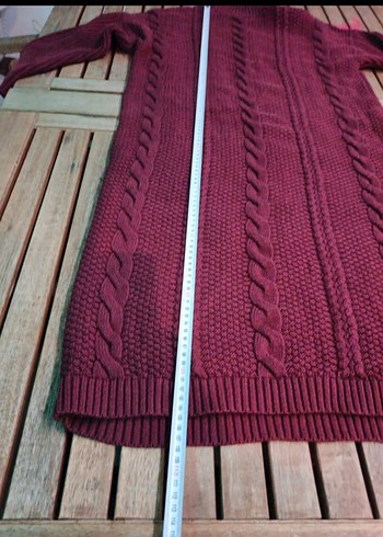 Bordo Bohem Uzun Örgü Kadın Kazak - Görsel 2