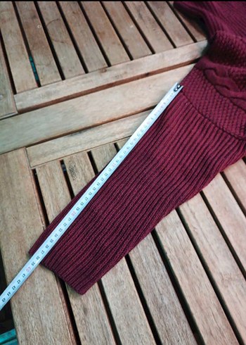 Bordo Bohem Uzun Örgü Kadın Kazak - Görsel 4