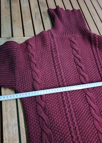 Bordo Bohem Uzun Örgü Kadın Kazak - Görsel 3