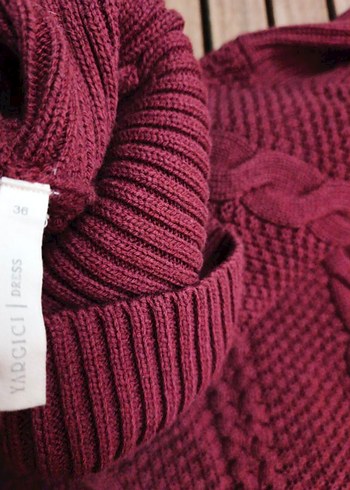 Bordo Bohem Uzun Örgü Kadın Kazak - Görsel 6