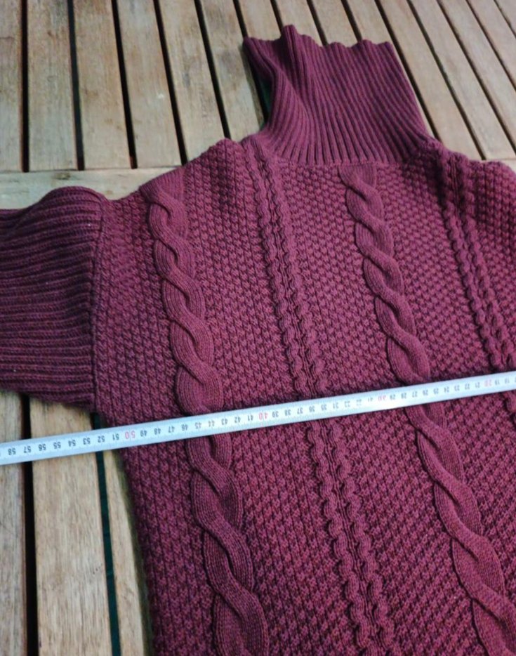 Bordo Bohem Uzun Örgü Kadın Kazak - Görsel 3