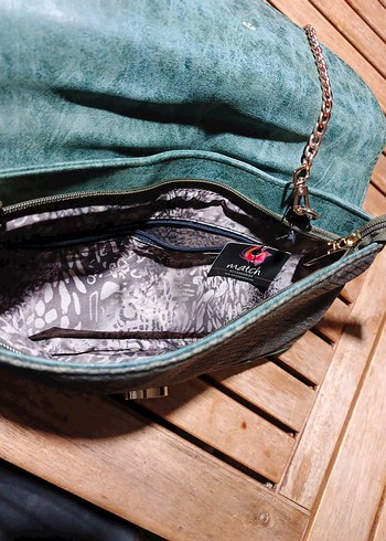 Vintage Yılan Desenli yeşil Deri Kadın Portföy Çanta - Görsel 7