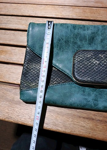Vintage Yılan Desenli yeşil Deri Kadın Portföy Çanta - Görsel 3