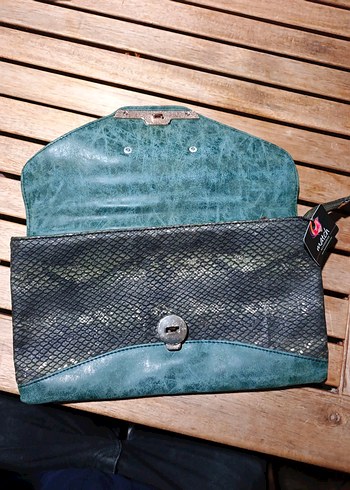 Vintage Yılan Desenli yeşil Deri Kadın Portföy Çanta - Görsel 5