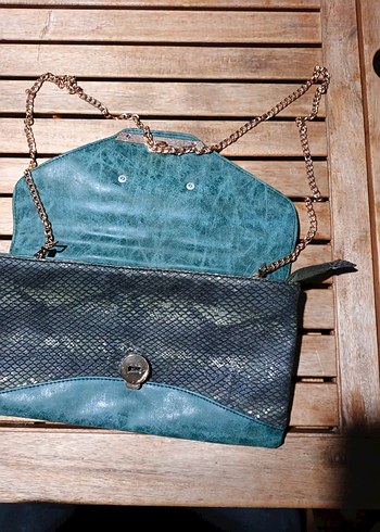 Vintage Yılan Desenli yeşil Deri Kadın Portföy Çanta - Görsel 6